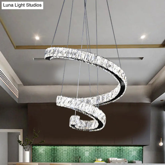 Contemporary Twist Crystal Chandelier - Led Pendant Lamp (19/23.5/31.5) With Chrome Finish Living