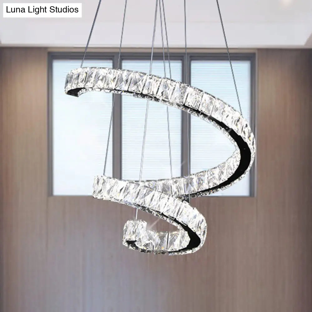 Led Crystal Chandelier Pendant Lamp - Contemporary Twist Design Chrome Finish 19’/23.5’/31.5’ Width