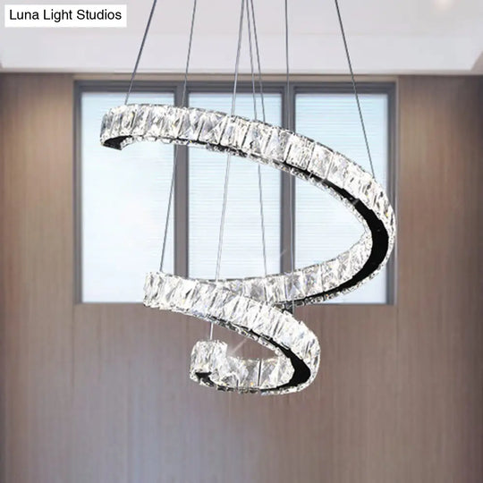 Led Crystal Chandelier Pendant Lamp - Contemporary Twist Design Chrome Finish 19’/23.5’/31.5’ Width