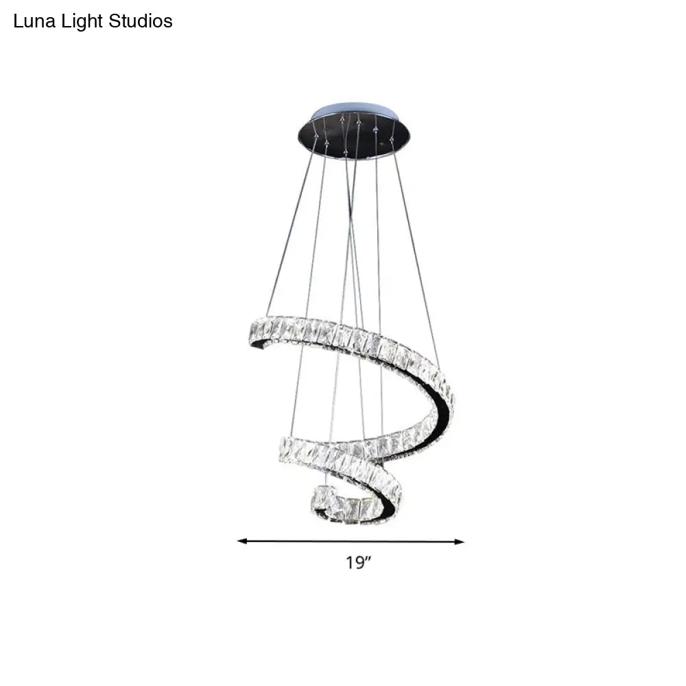 Contemporary Twist Crystal Chandelier - Led Pendant Lamp (19/23.5/31.5) With Chrome Finish Living