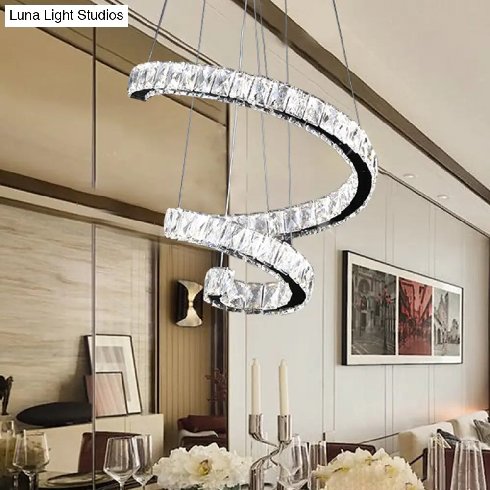 Led Crystal Chandelier Pendant Lamp - Contemporary Twist Design Chrome Finish 19’/23.5’/31.5’ Width