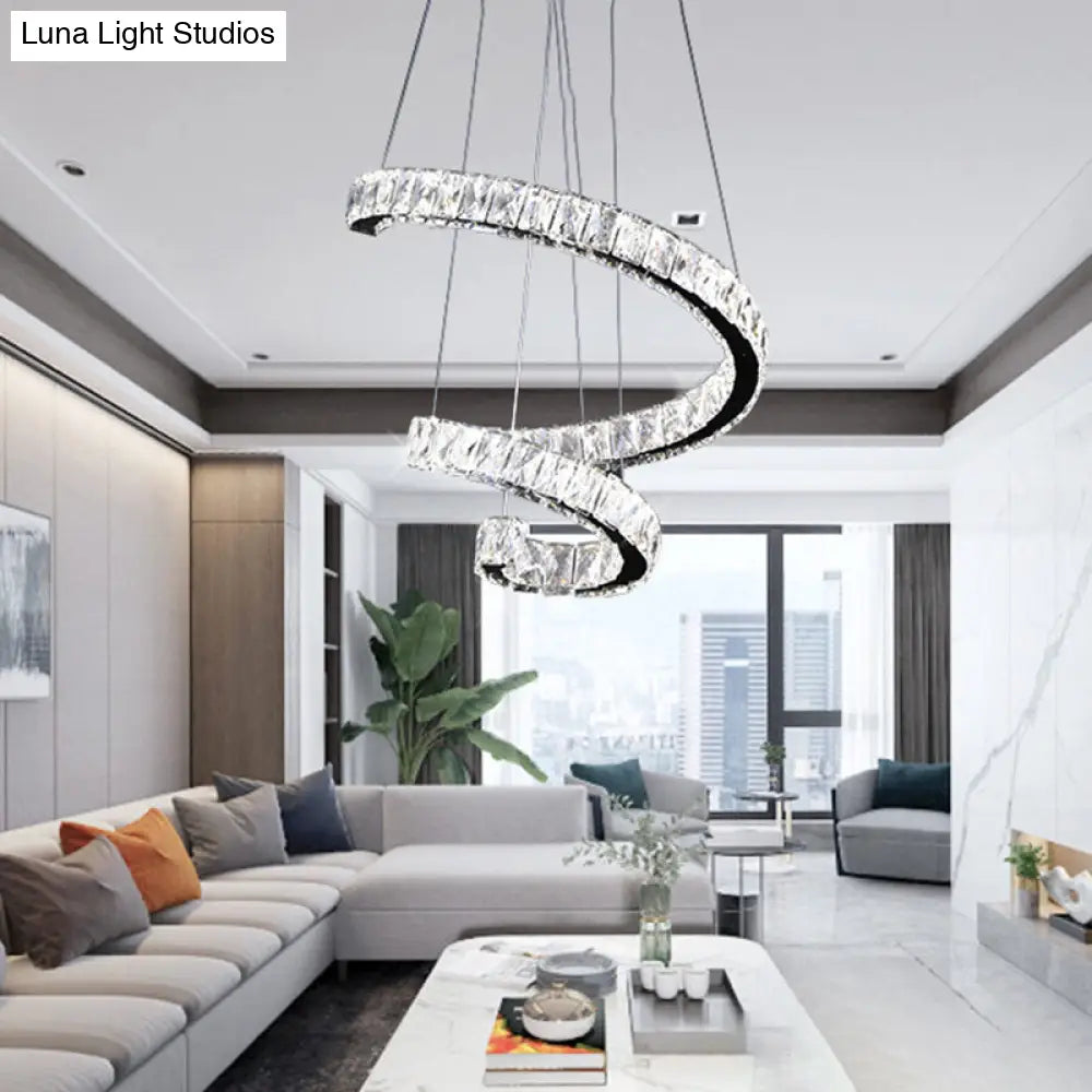 Contemporary Twist Crystal Chandelier - Led Pendant Lamp (19/23.5/31.5) With Chrome Finish Living