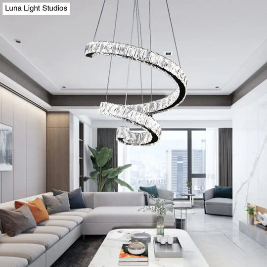 Led Crystal Chandelier Pendant Lamp - Contemporary Twist Design Chrome Finish 19’/23.5’/31.5’ Width