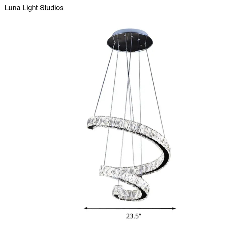 Contemporary Twist Crystal Chandelier - Led Pendant Lamp (19/23.5/31.5) With Chrome Finish Living