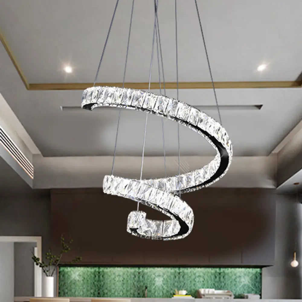 Led Crystal Chandelier Pendant Lamp - Contemporary Twist Design Chrome Finish 19’/23.5’/31.5’