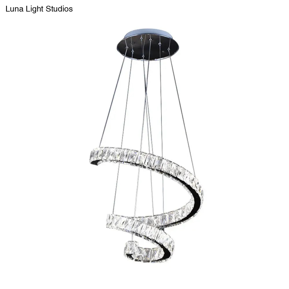 Led Crystal Chandelier Pendant Lamp - Contemporary Twist Design Chrome Finish 19’/23.5’/31.5’ Width