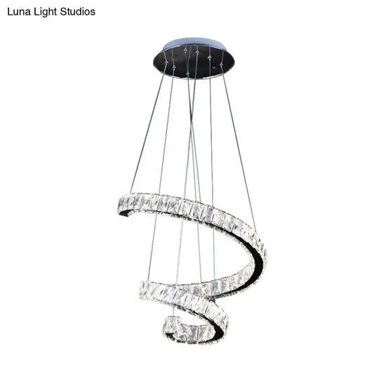 Led Crystal Chandelier Pendant Lamp - Contemporary Twist Design Chrome Finish 19’/23.5’/31.5’ Width