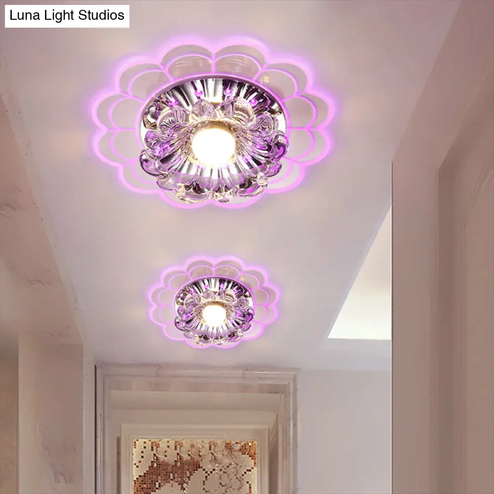 Led Crystal Corridor Ceiling Light - Flower Shade Flush Mount