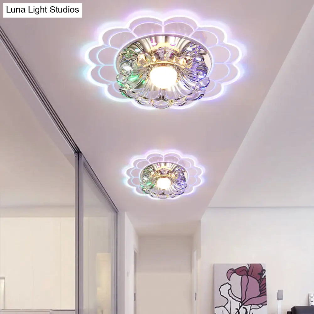 Led Crystal Corridor Ceiling Light - Flower Shade Flush Mount