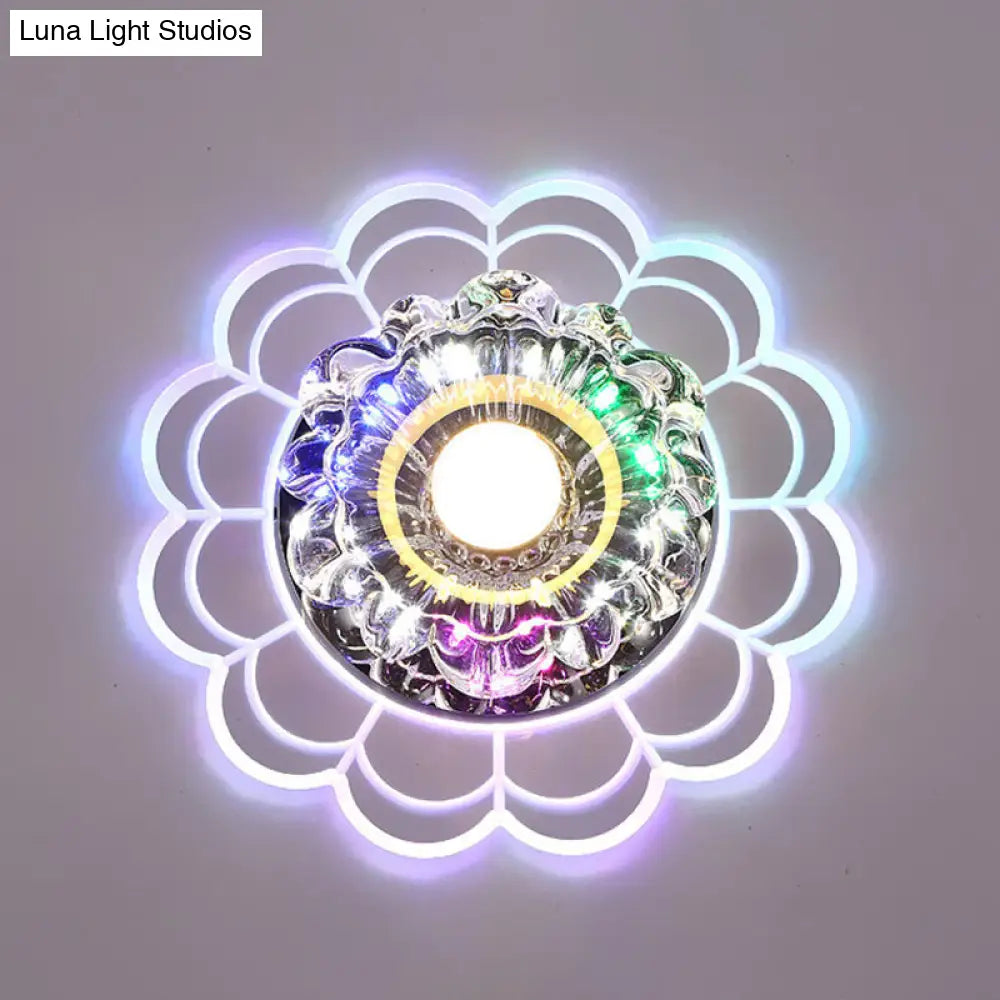 Led Crystal Corridor Ceiling Light - Flower Shade Flush Mount Clear / Multi Color