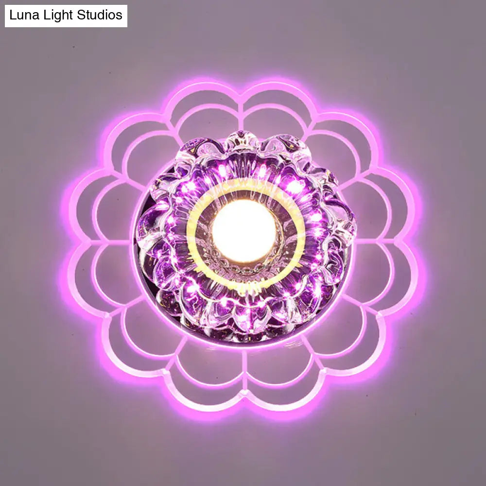 Led Crystal Corridor Ceiling Light - Flower Shade Flush Mount Clear / Pink