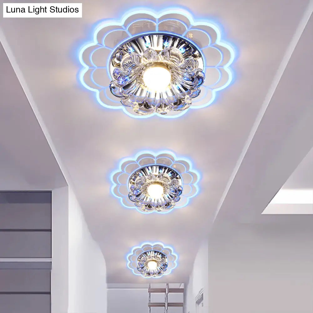 Led Crystal Corridor Ceiling Light - Flower Shade Flush Mount