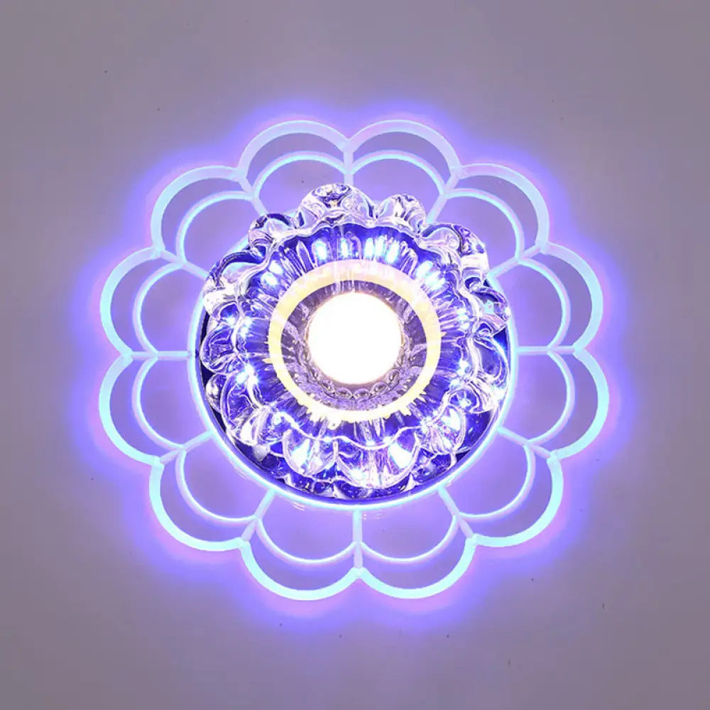 Led Crystal Corridor Ceiling Light - Flower Shade Flush Mount Clear / Blue