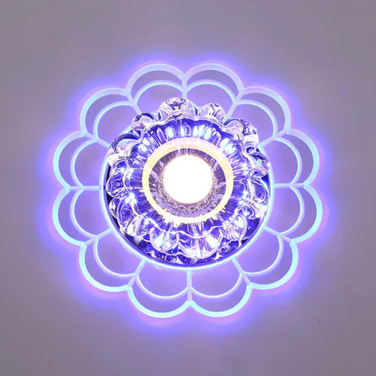 Led Crystal Corridor Ceiling Light - Flower Shade Flush Mount Clear / Blue