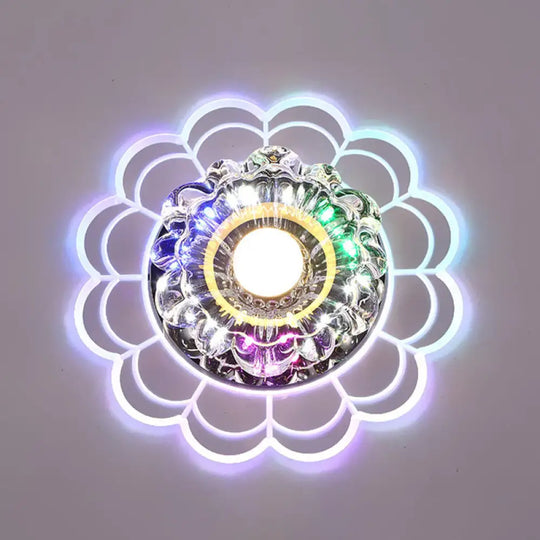 Led Crystal Corridor Ceiling Light - Flower Shade Flush Mount Clear / Multi Color