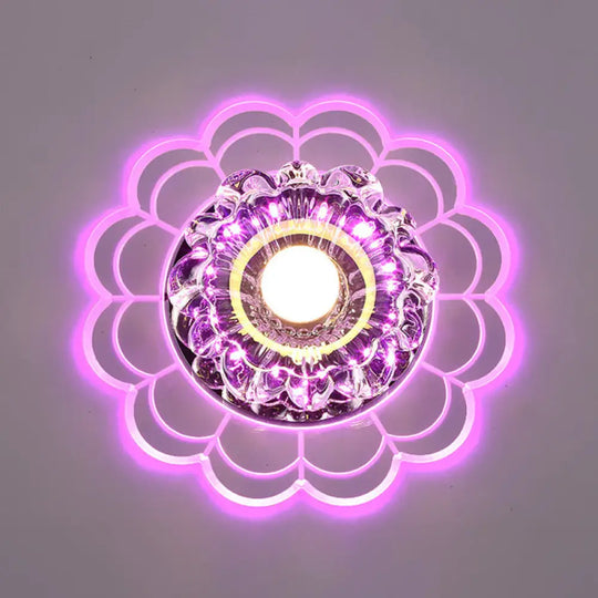 Led Crystal Corridor Ceiling Light - Flower Shade Flush Mount Clear / Pink