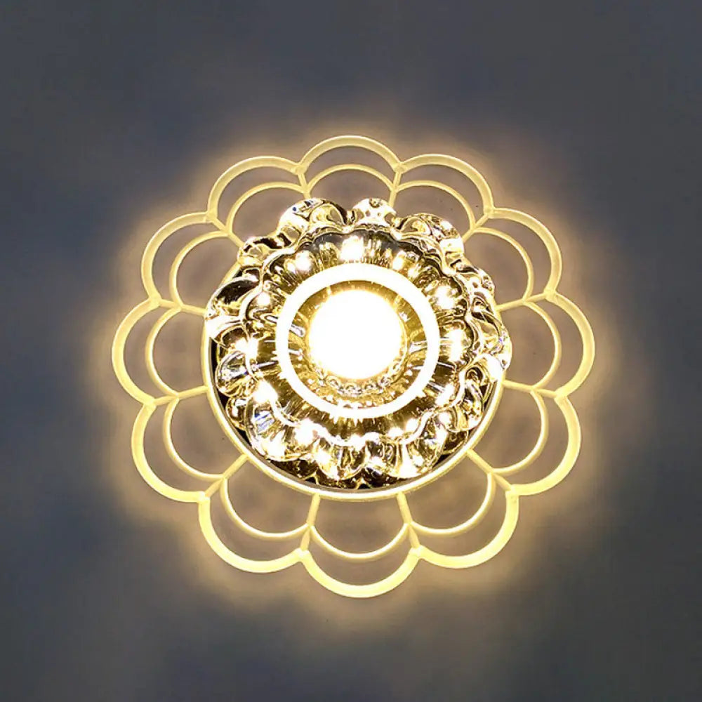 Led Crystal Corridor Ceiling Light - Flower Shade Flush Mount Clear / Warm