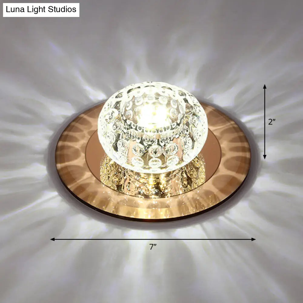 Led Crystal Corridor Ceiling Light - Modern Doughnut Flush Mount Design Tan / White