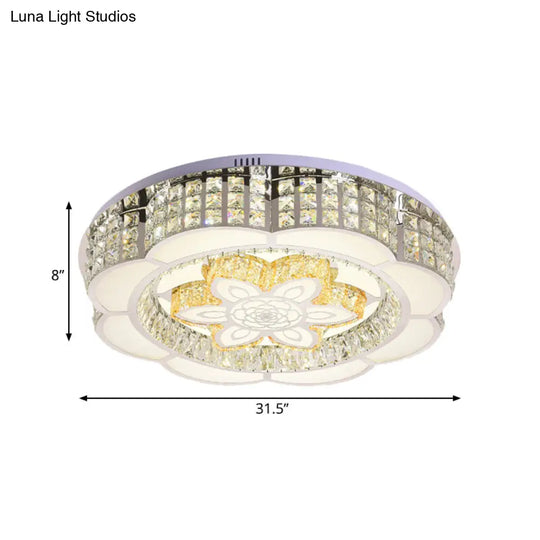 Led Crystal Flush Mount Ceiling Light In Chrome Modern Flower Design 23.5/31.5 Wide