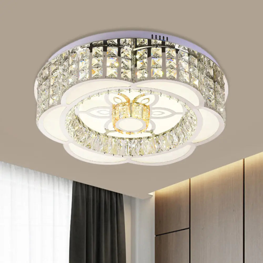 Led Crystal Flush Mount Ceiling Light In Chrome Modern Flower Design 23.5’/31.5’ Wide / 23.5’
