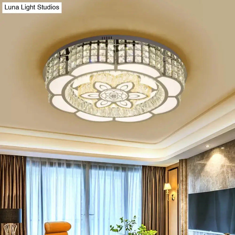 Led Crystal Flush Mount Ceiling Light In Chrome Modern Flower Design 23.5’/31.5’ Wide