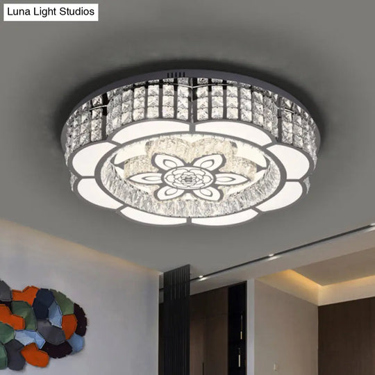 Led Crystal Flush Mount Ceiling Light In Chrome Modern Flower Design 23.5/31.5 Wide / 31.5