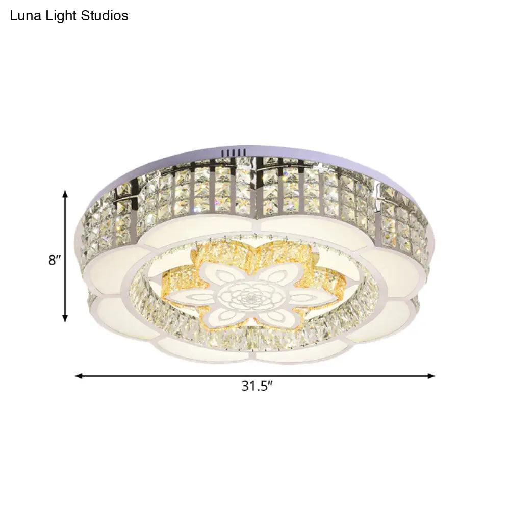 Led Crystal Flush Mount Ceiling Light In Chrome Modern Flower Design 23.5’/31.5’ Wide