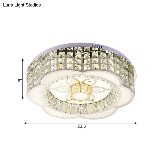 Led Crystal Flush Mount Ceiling Light In Chrome Modern Flower Design 23.5/31.5 Wide