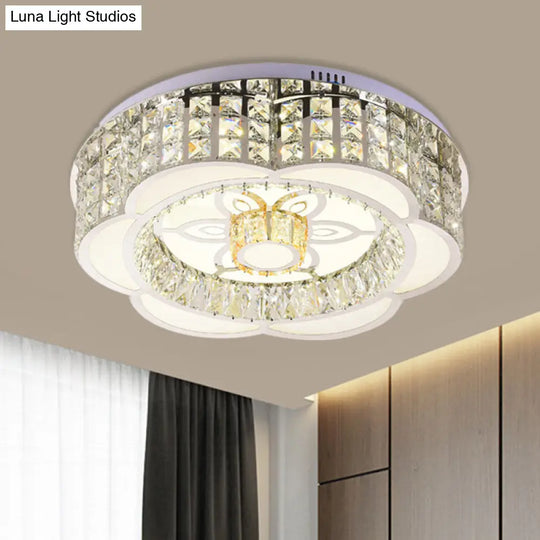 Led Crystal Flush Mount Ceiling Light In Chrome Modern Flower Design 23.5/31.5 Wide / 23.5