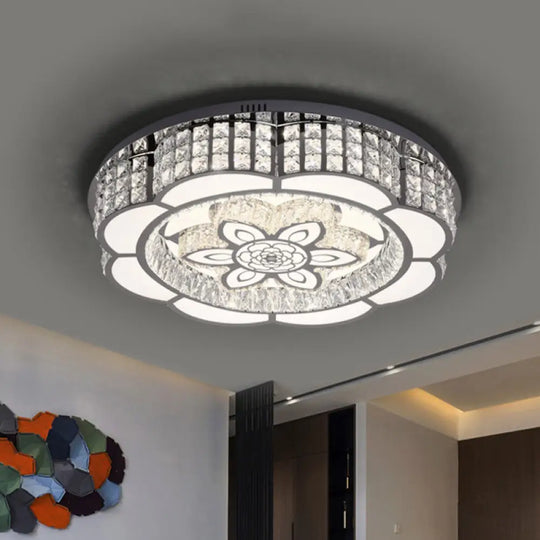Led Crystal Flush Mount Ceiling Light In Chrome Modern Flower Design 23.5’/31.5’ Wide / 31.5’