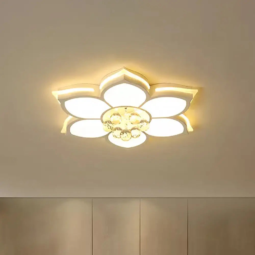 Led Crystal Flush Mount Ceiling Light With Clear Droplets White