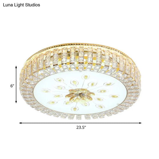 Led Crystal Flush Mount Fixture With Gold Finish For Modern Bedroom