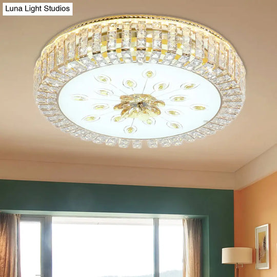 Led Crystal Flush Mount Fixture With Gold Finish For Modern Bedroom