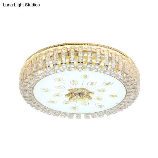 Led Crystal Flush Mount Fixture With Gold Finish For Modern Bedroom