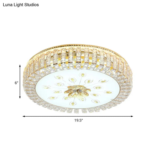 Led Crystal Flush Mount Fixture With Gold Finish For Modern Bedroom