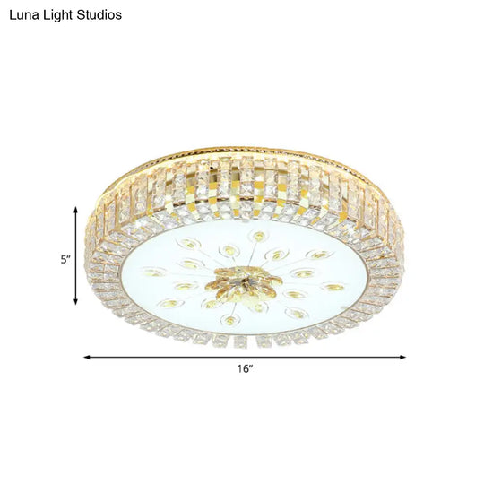 Led Crystal Flush Mount Fixture With Gold Finish For Modern Bedroom