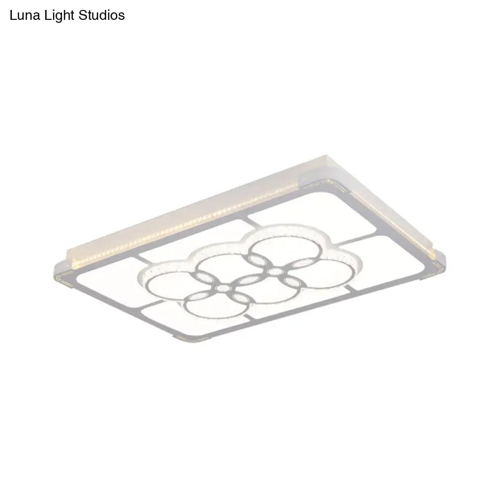 Led Crystal Flush Mount Lamp: Simple Rectangle Design | White 3 Color Light Remote Control Stepless