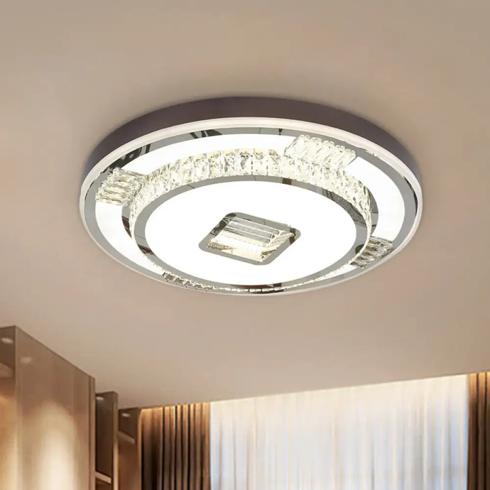 Led Crystal Flush Mount Light Fixture For Bedroom With Brown Finish