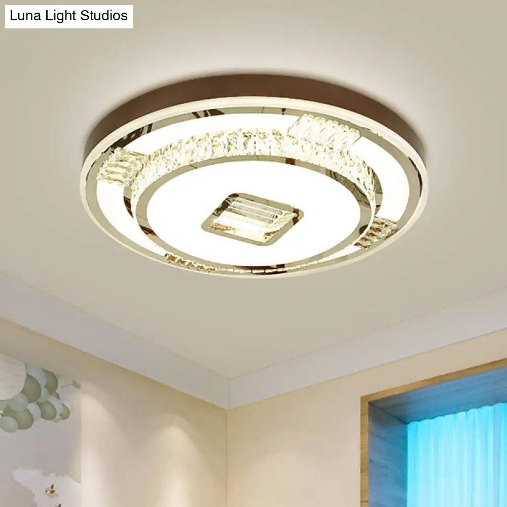 Led Crystal Flush Mount Light Fixture For Bedroom With Brown Finish