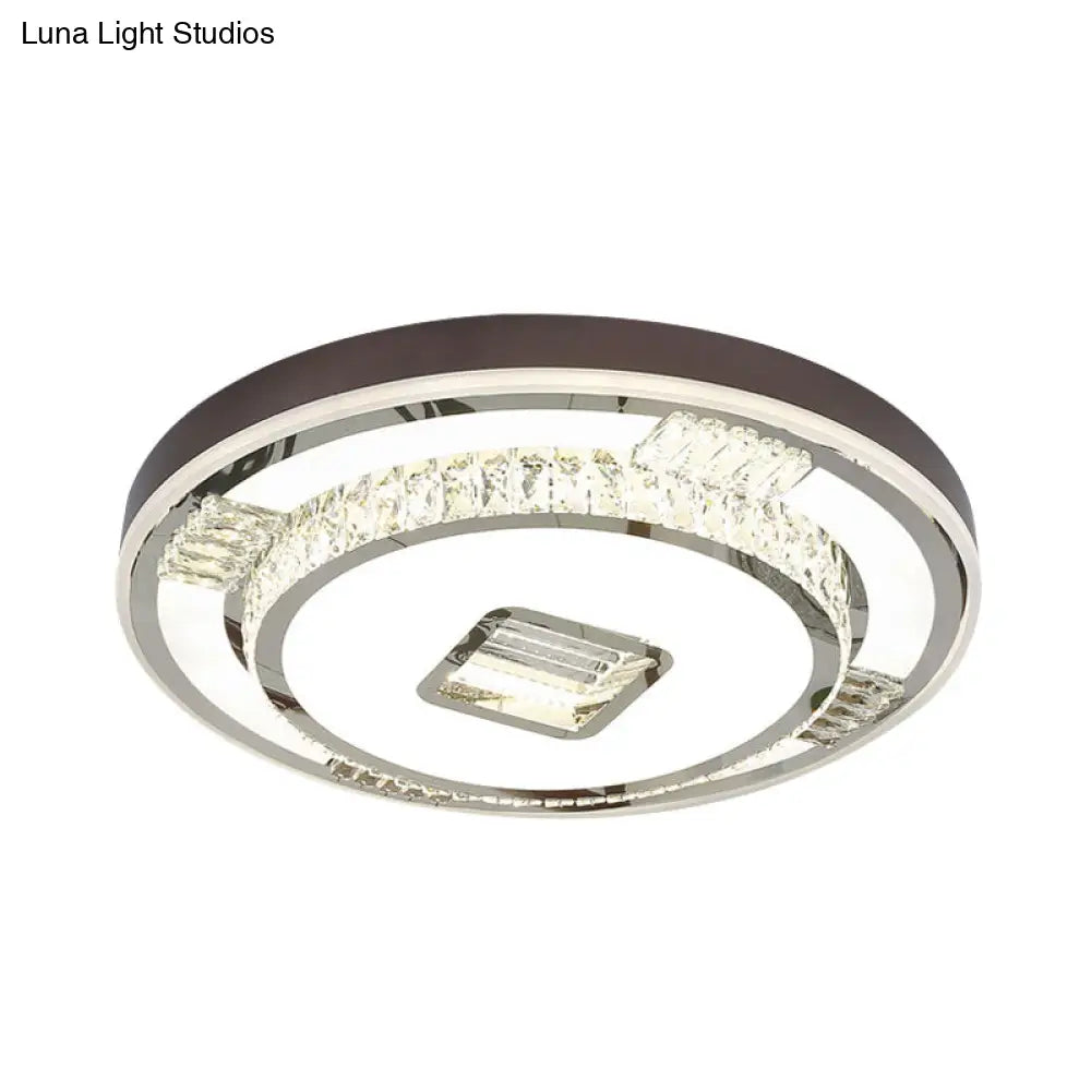 Led Crystal Flush Mount Light Fixture For Bedroom With Brown Finish