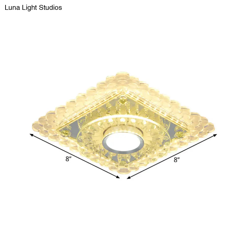 Led Crystal Flush Mount Light Fixture In Chrome For Corridor - Round/Square Design Warm/White/Multi