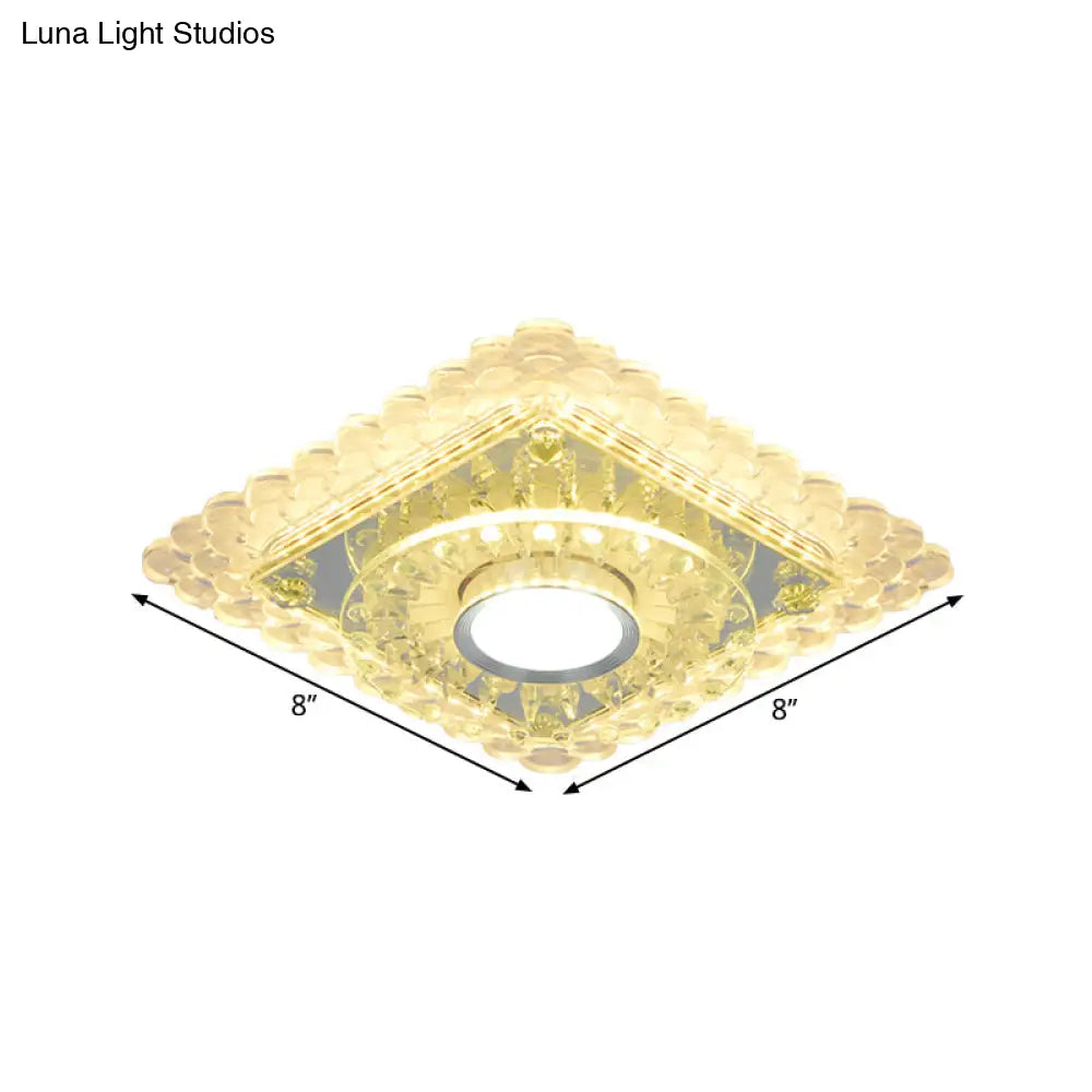 Led Crystal Flush Mount Light Fixture In Chrome For Corridor - Round/Square Design