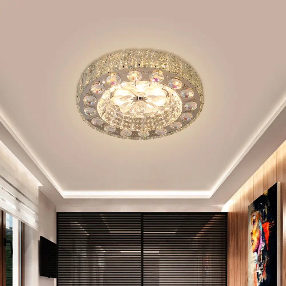 Led Crystal Flushmount Ceiling Lamp With Faceted Clear Blocks - Modern Nickel Finish For Corridors