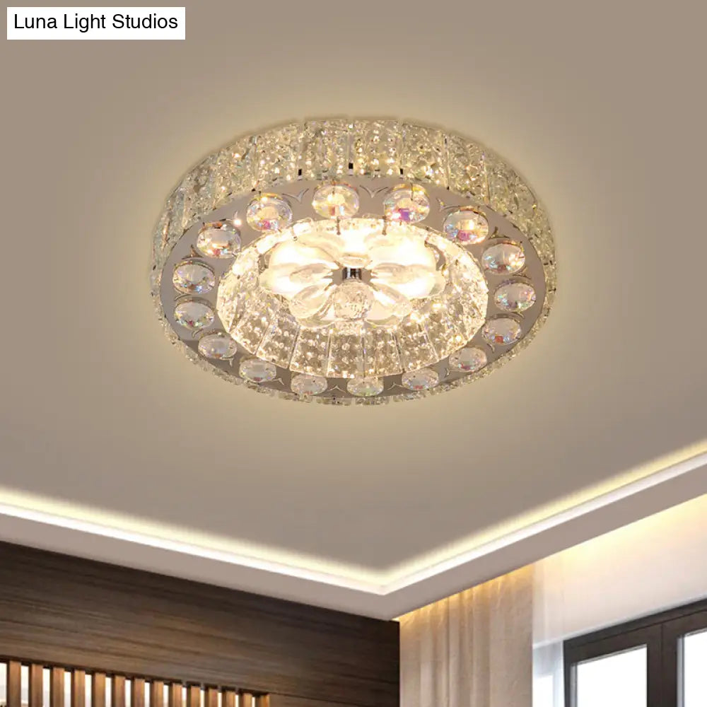 Led Crystal Flushmount Ceiling Lamp With Faceted Clear Blocks - Modern Nickel Finish For Corridors