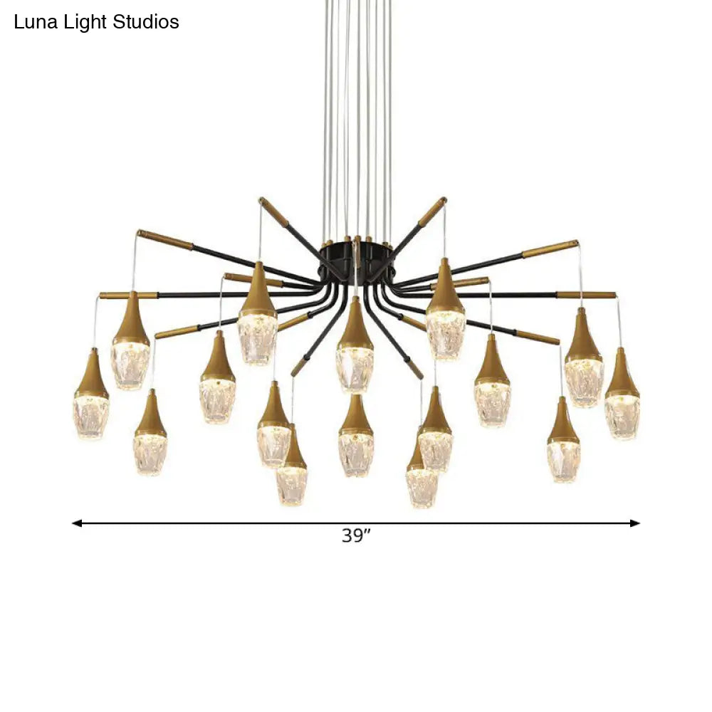 Modern Gold 7/13/16-Head Led Chandelier With Crystal Raindrop Ceiling Light