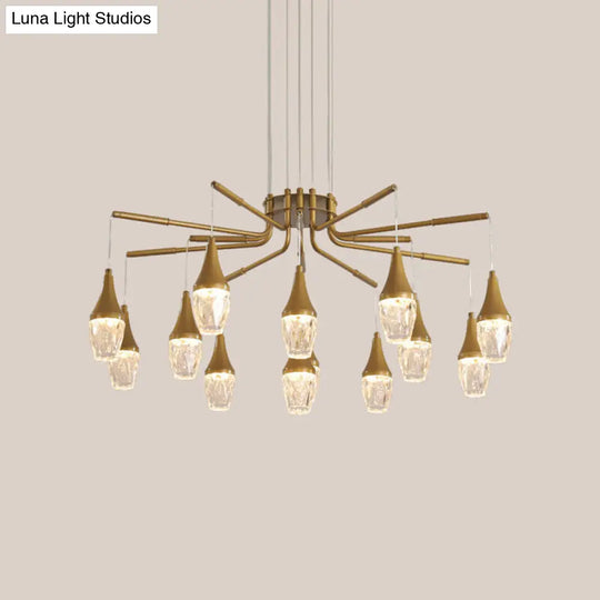 Modern Gold 7/13/16-Head Led Chandelier With Crystal Raindrop Ceiling Light