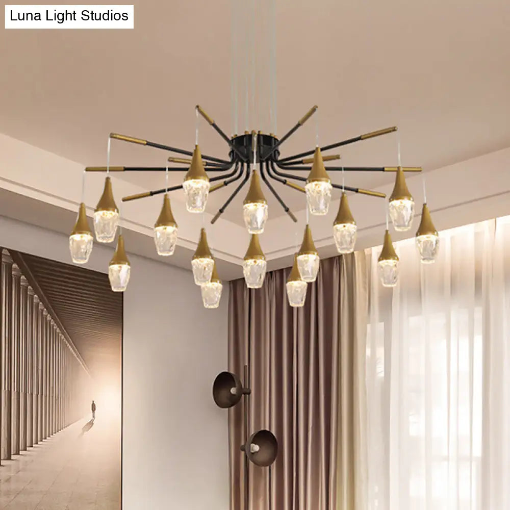 Modern Gold 7/13/16-Head Led Chandelier With Crystal Raindrop Ceiling Light