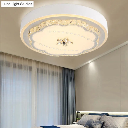 Led Crystal Shade White Floral Ceiling Lamp - Modern Stylish Flushmount Lighting