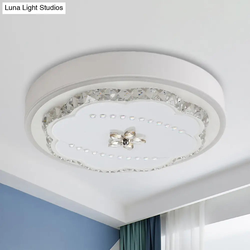 Led Crystal Shade White Floral Ceiling Lamp - Modern Stylish Flushmount Lighting