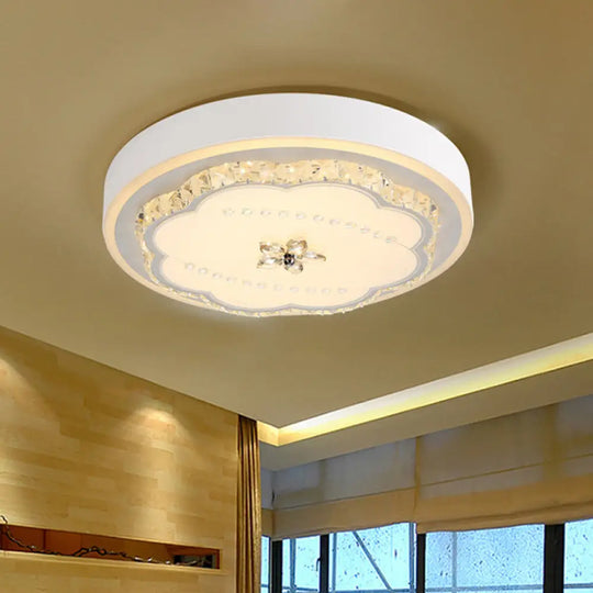 Led Crystal Shade White Floral Ceiling Lamp - Modern Stylish Flushmount Lighting